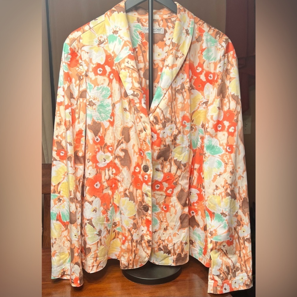 Coldwater Creek Orange Yellow Brown Floral Women's Jacket 2XL